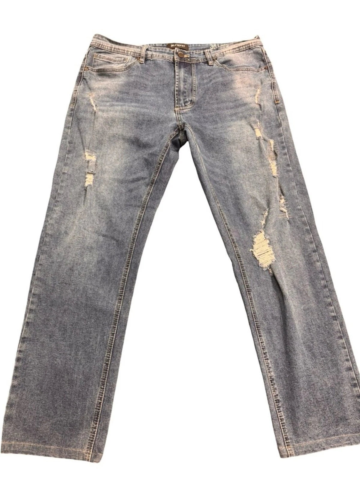 Blank NYC Men's Light Blue Distressed Straight Jeans - Casual Relaxed Fit 36/28
