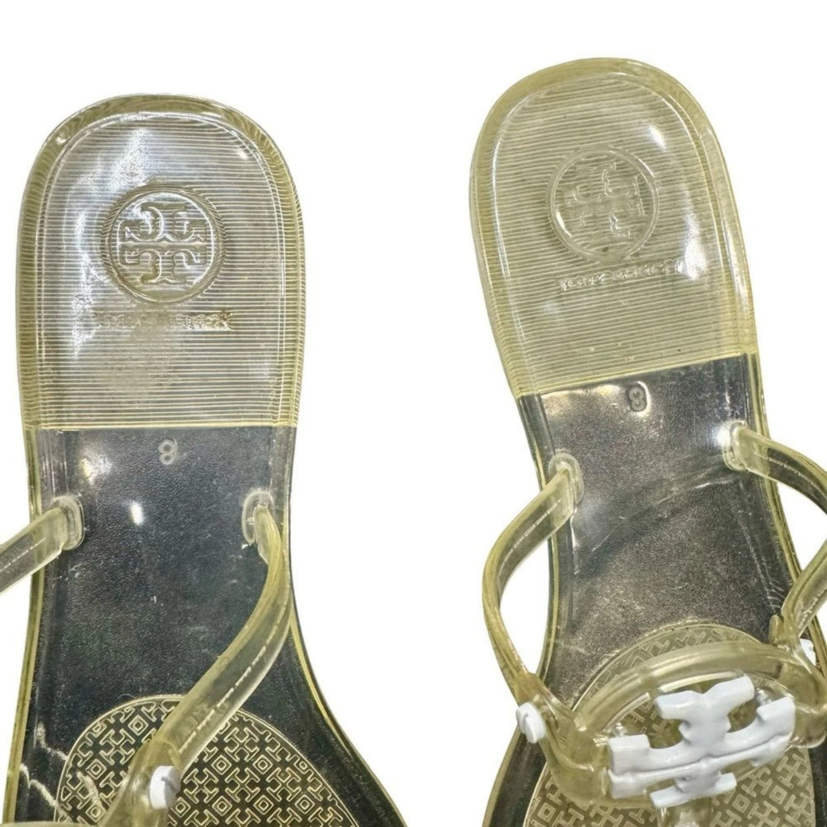 Tory Burch Transparent Yellow Jelly Sandals Women’s Size 8 Logo Thong EUC