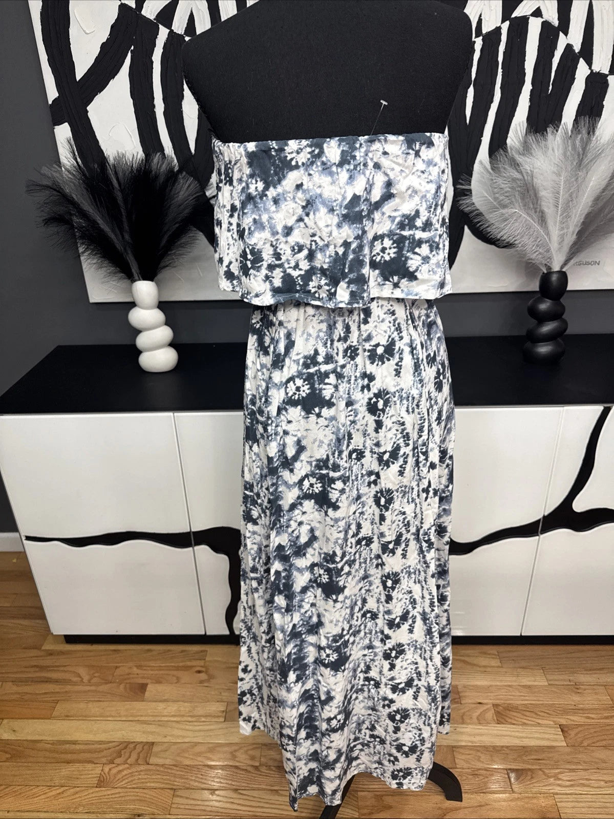 Japna Tie Dye Strapless Maxi Dress Women's Small Blue White Boho NWT