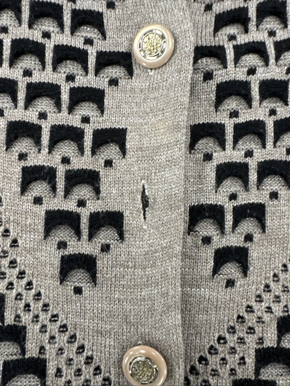 Vintage 90s Biruni Knit Cardigan Women’s M/L Geometric Pockets Turkey