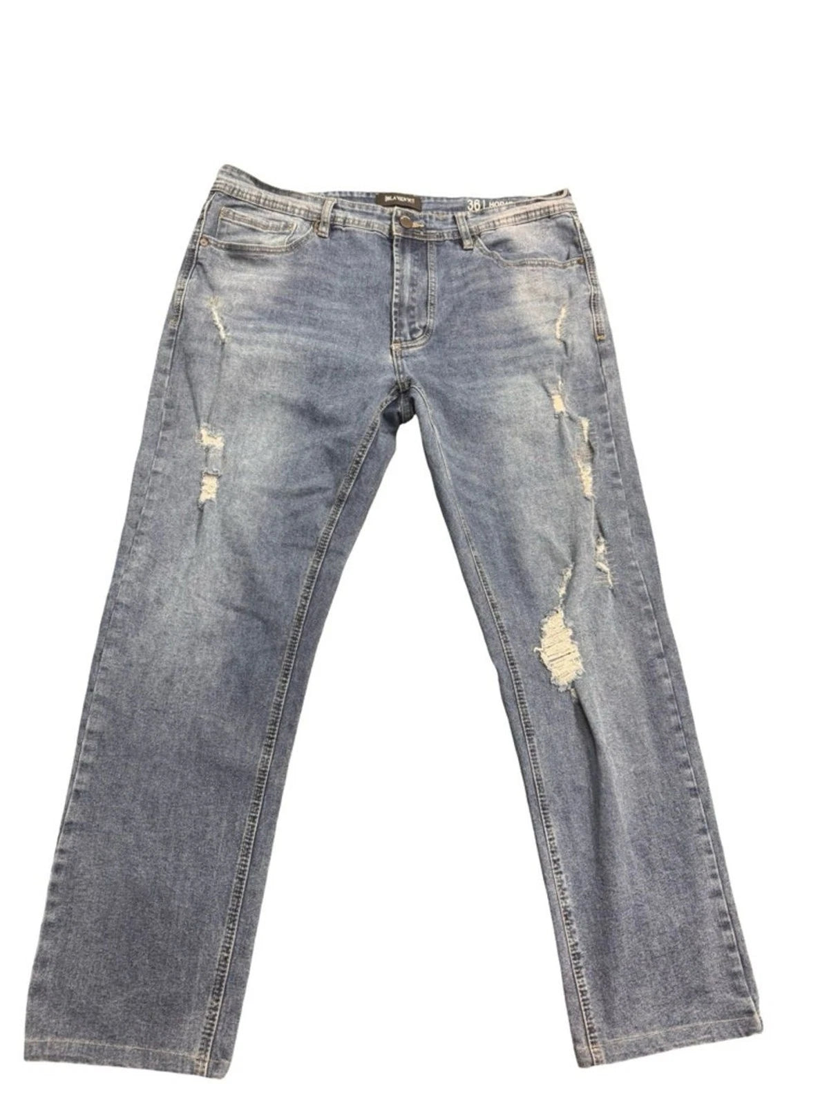 Blank NYC Men's Light Blue Distressed Straight Jeans - Casual Relaxed Fit 36/28