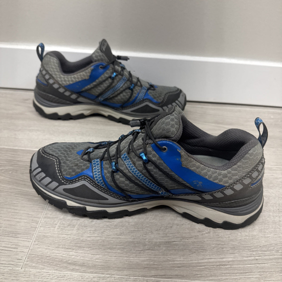 Eddie Bauer Waterproof Vibram Trail Hiking Shoes Gray Blue Men's Size 8.5