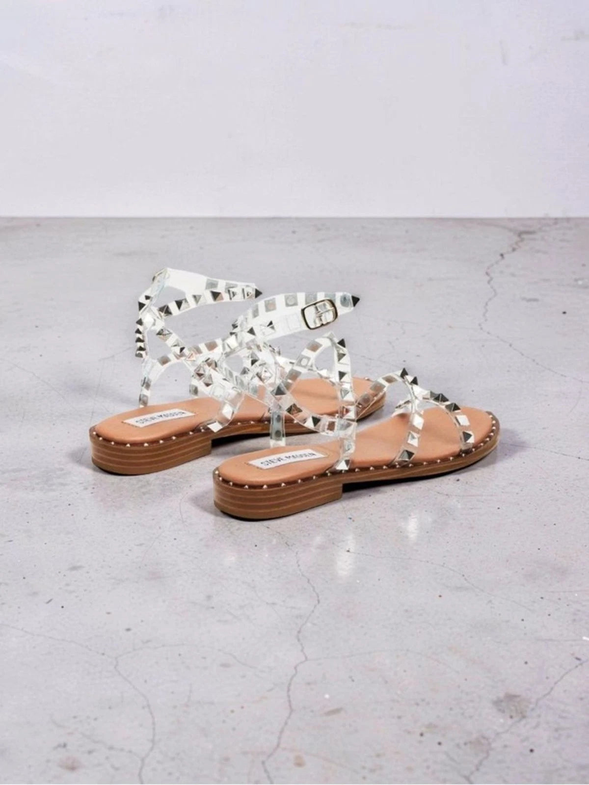 Steve Madden Clear Studded Sandals Womens Size 9 Slip On Summer Chic