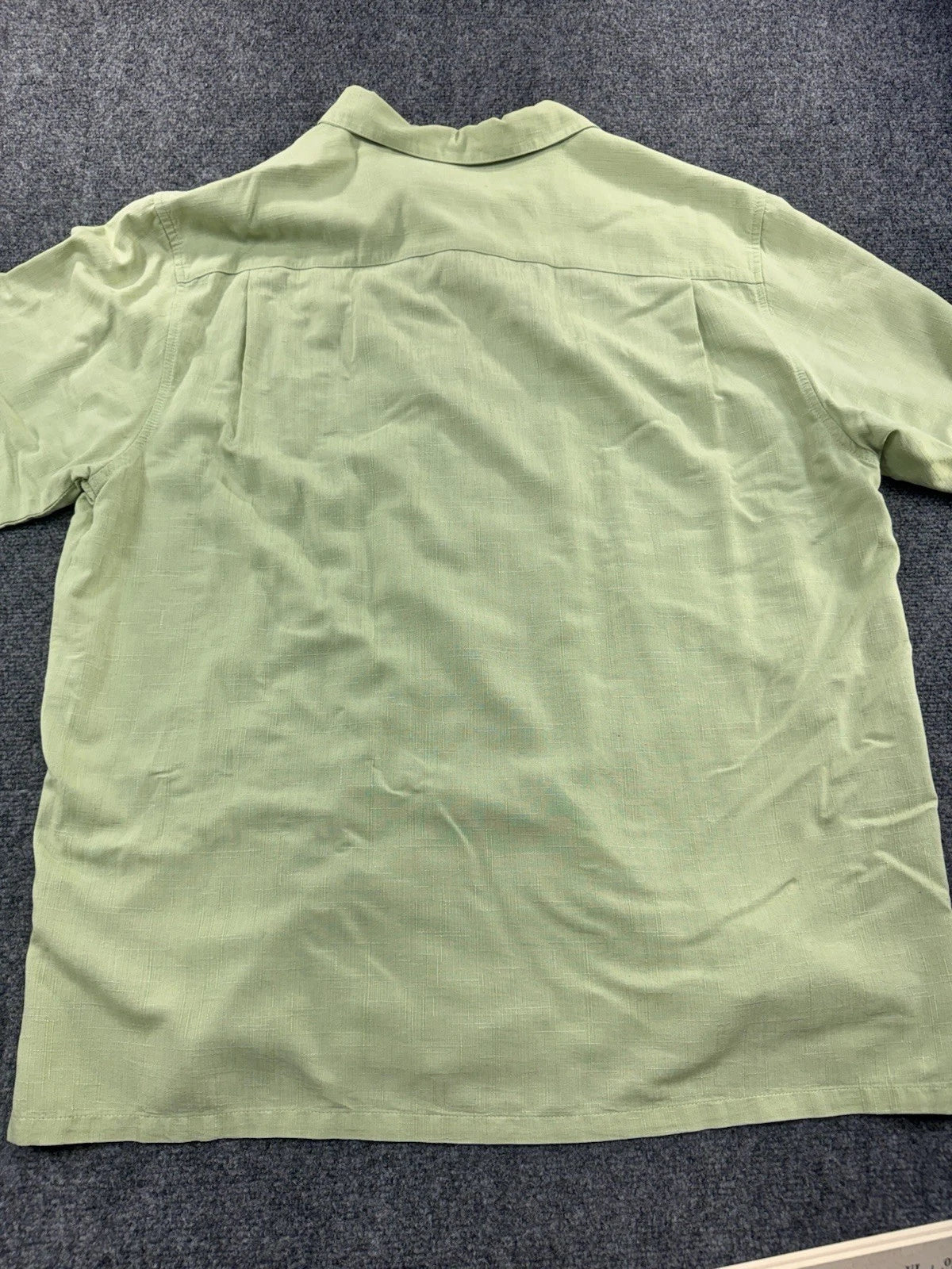 Island Republic Men's Green Floral Silk Short Sleeve Camp Shirt 2XL Pre-Owned