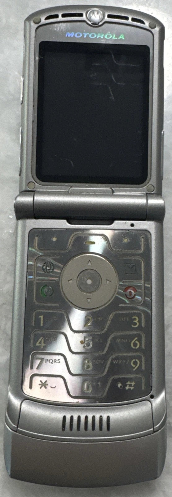 Motorola RAZR V3 Silver Flip Phone Vintage Cell Phone Phone Only Untested