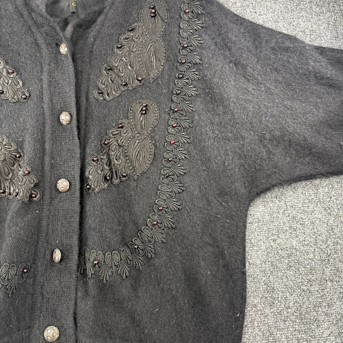Vintage Gizel Angora Cardigan Women’s Large Black Beaded Embroidered Sweater