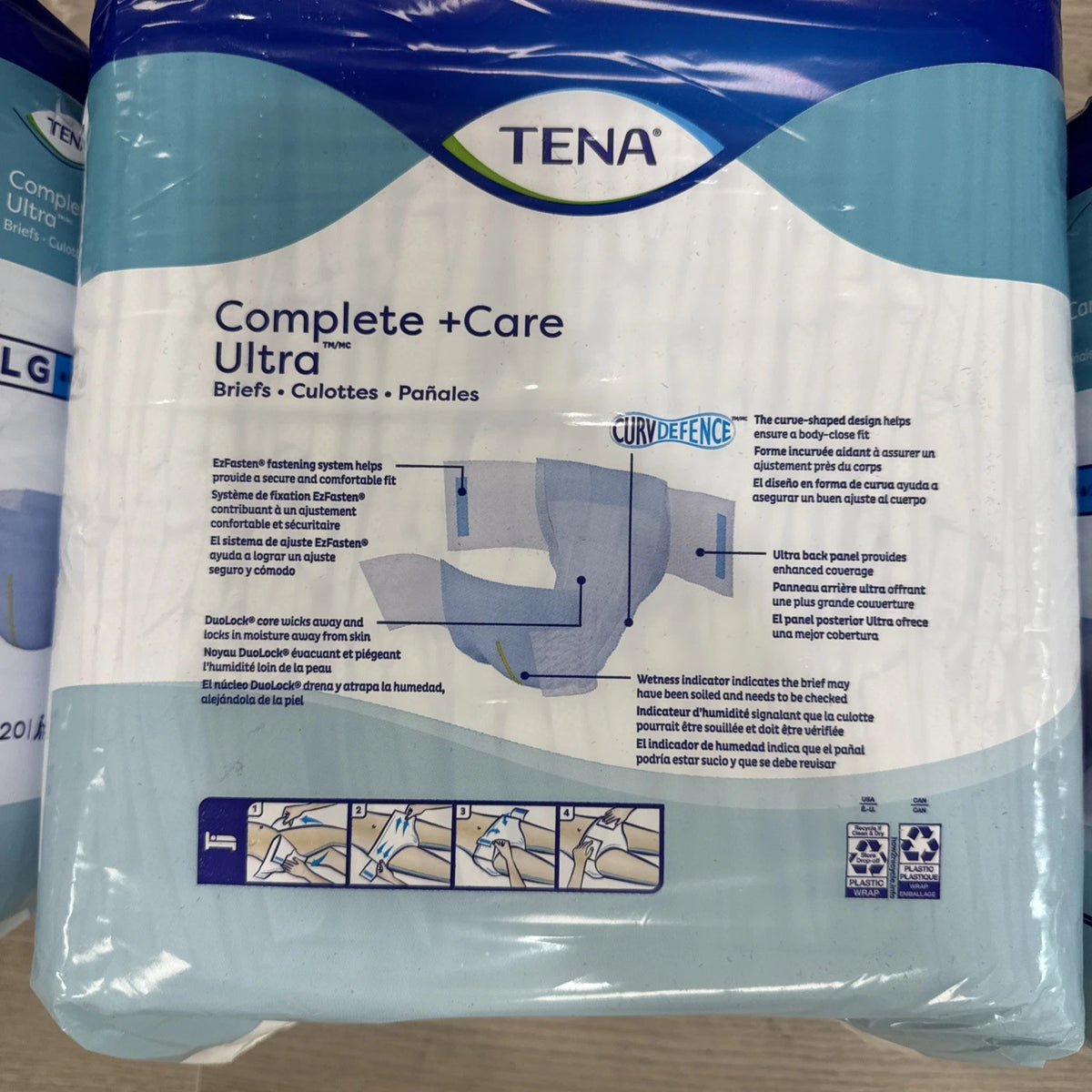 Lot of Three Packs Tena Complete + Care Care Ultra Size Large 20 Count 60 Total