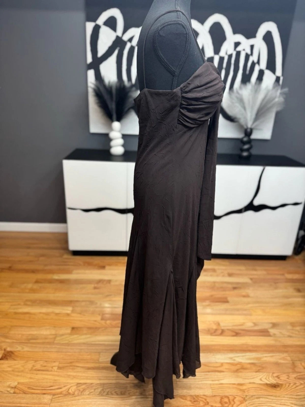 S.L. Fashions Brown Strapless Midi Dress Tie Front Women's Size 12 EUC