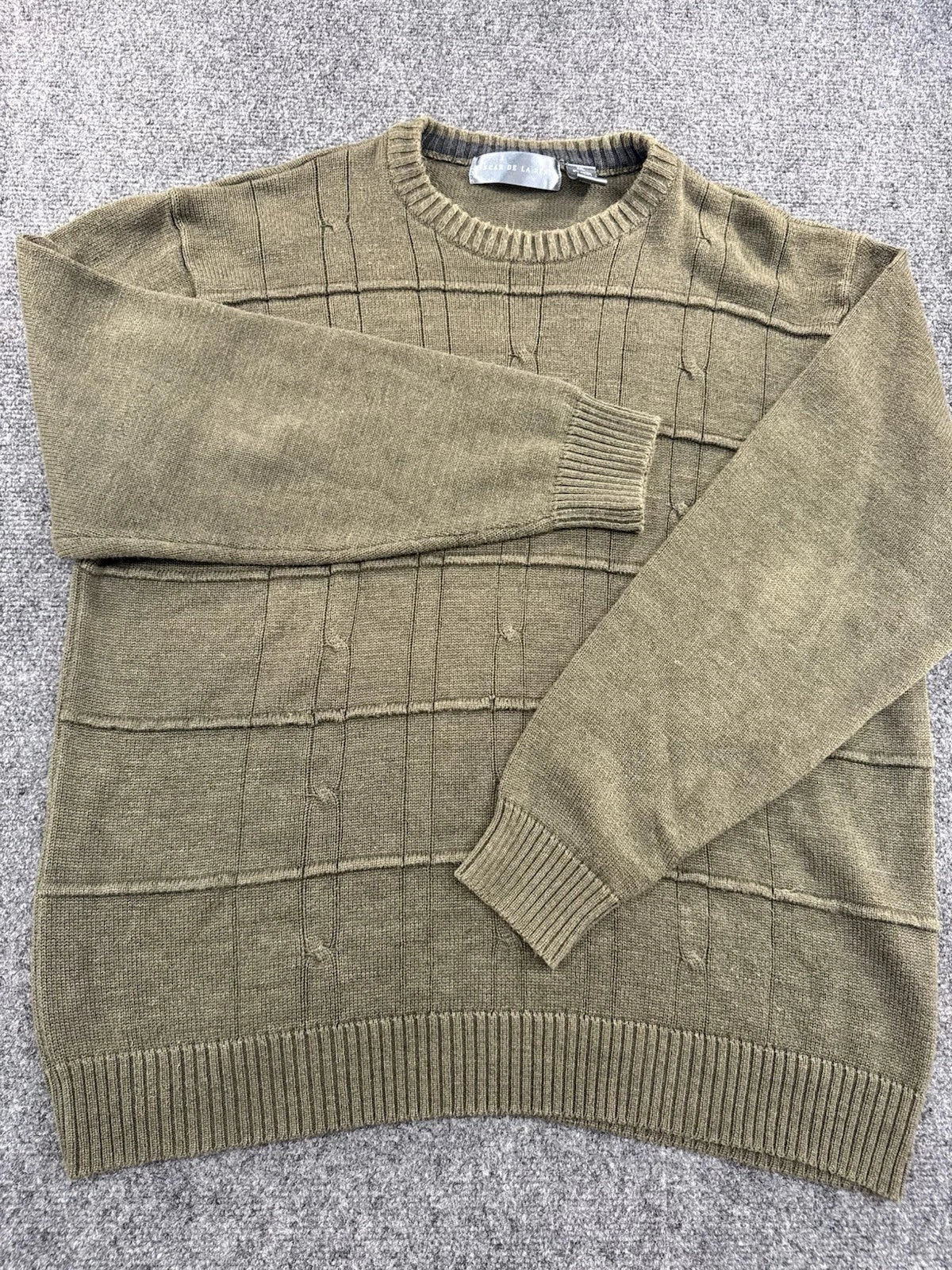 Oscar de la Renta Men's Green Textured Knit Crewneck Sweater XXL Pre-Owned