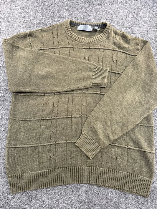 Oscar de la Renta Men's Green Textured Knit Crewneck Sweater XXL Pre-Owned