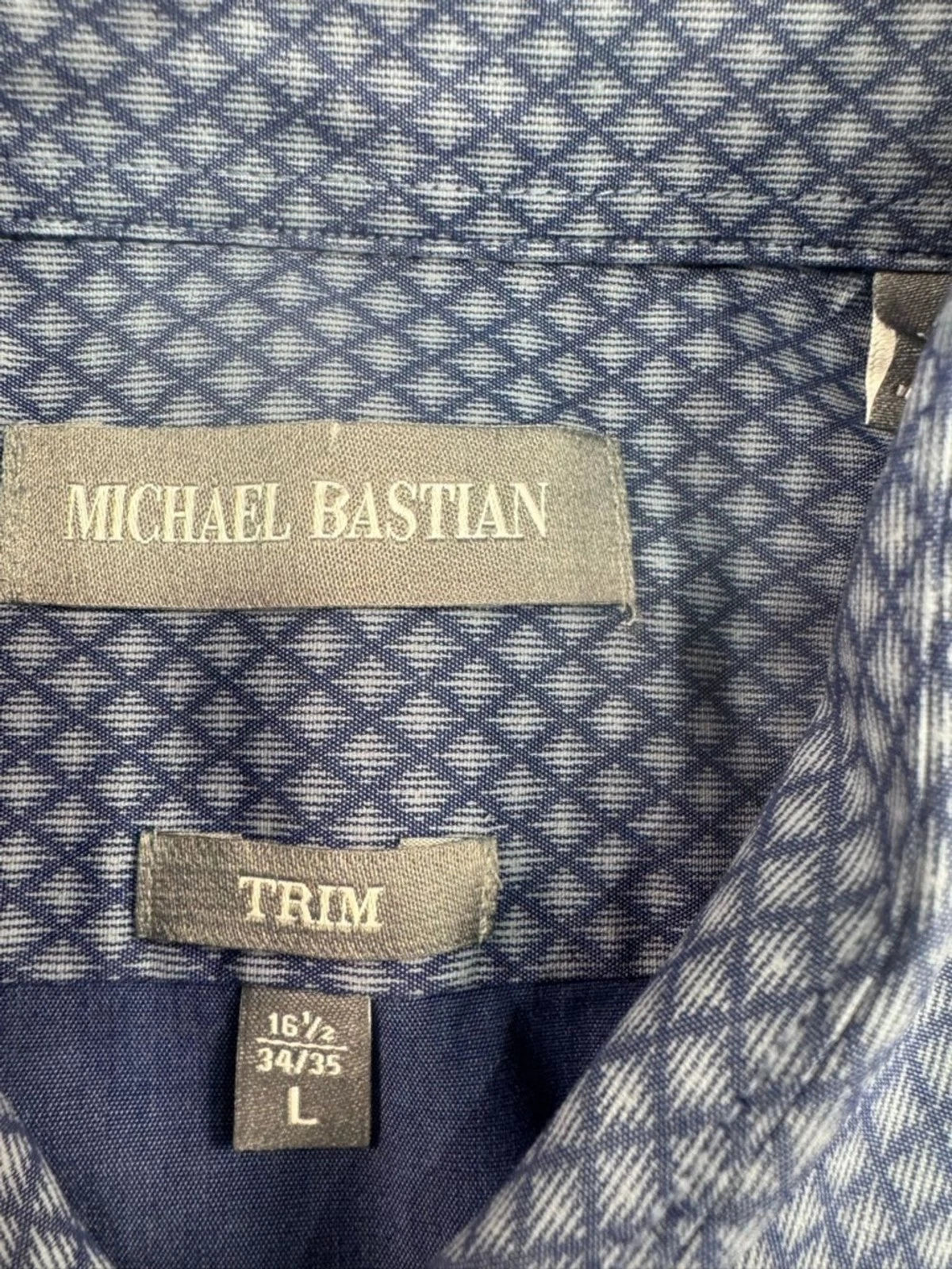 Michael Bastian Blue Micro Print Dress Shirt Men's L 16.5 34/35 EUC Slim Fit