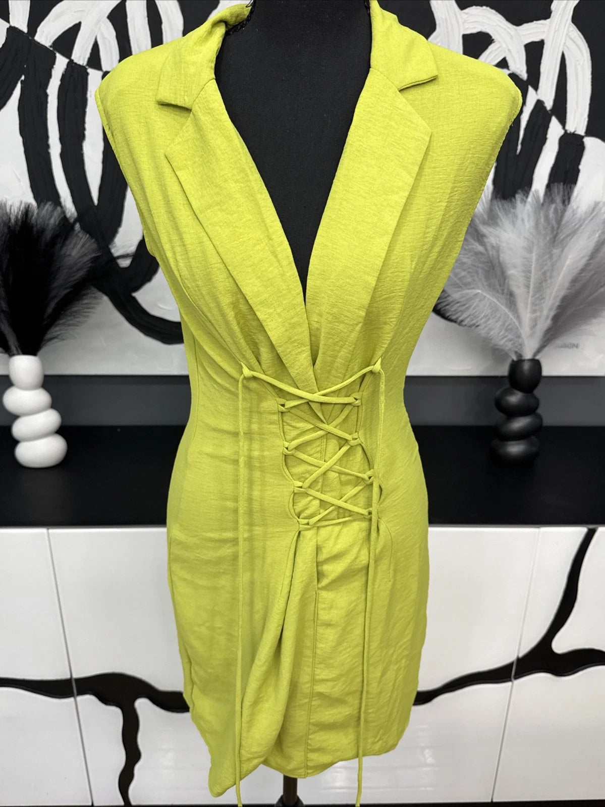 PrettyLittleThing Lime Corset Blazer Mini Dress Lace Up Women’s US 4