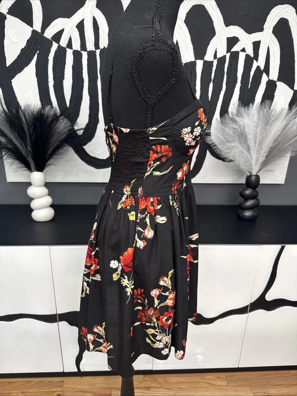 Band of Gypsies Floral Bustier Fit & Flare Dress Black Women's Small