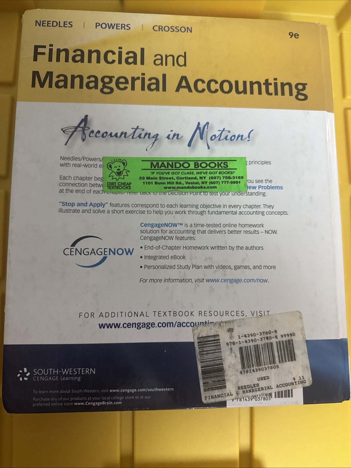 Fianncial and Managerial Accounting 9th Edition Hardcover Needles Beiverd Book