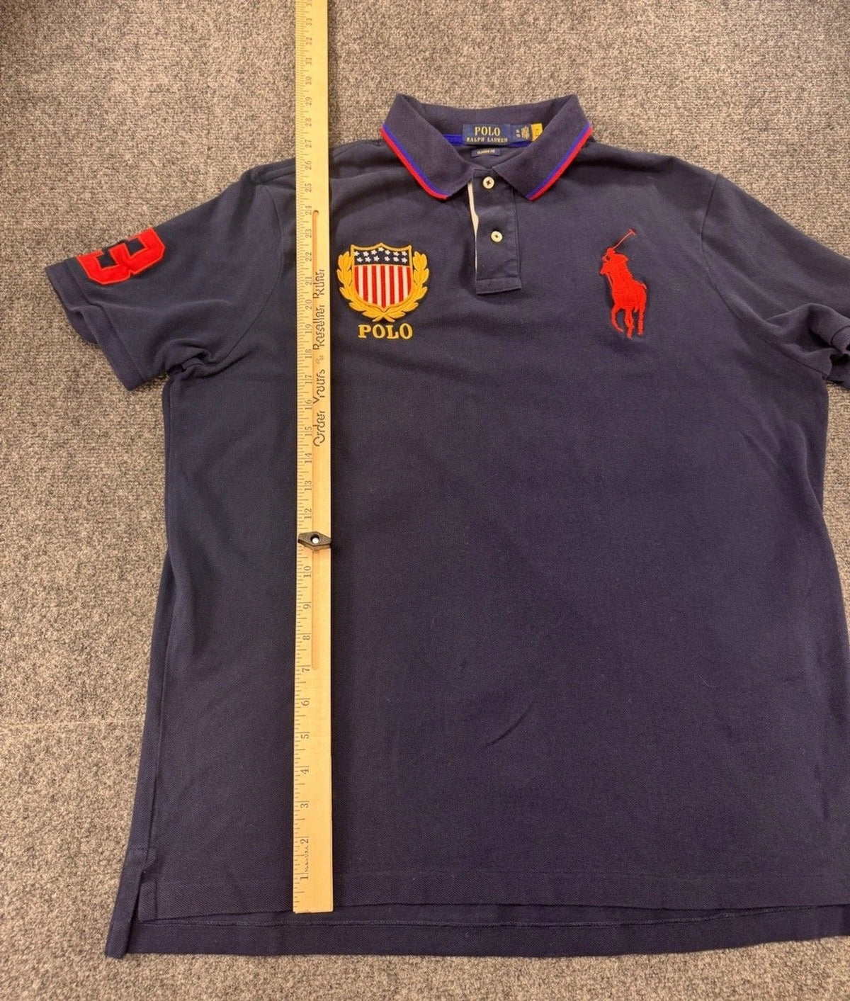 Polo Ralph Lauren Big Pony USA Shield Polo Shirt Navy XL Classic Fit