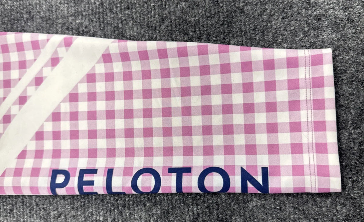 Peloton Leggings Womens L Pink White Gingham Check High Rise Logo Workout Pants
