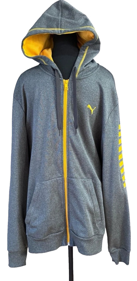Puma WarmCell Zip Up Hoodie Men’s XXL Gray Yellow Logo Athletic Full Zip