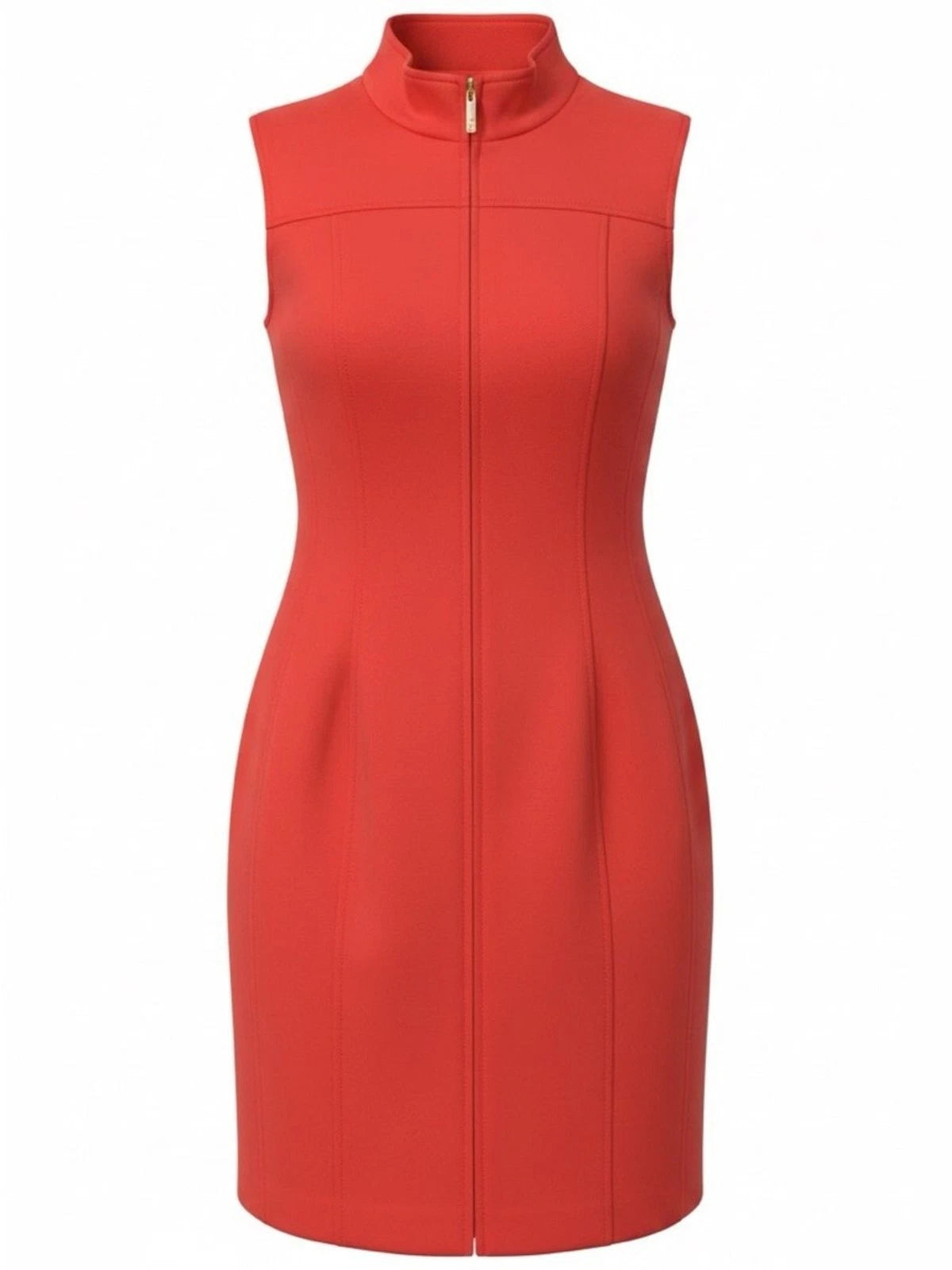 Tommy Hilfiger Dress Womens 12 Coral Red Sleeveless Gold Zip Mini Beltless EUC