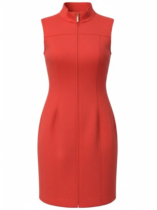 Tommy Hilfiger Dress Womens 12 Coral Red Sleeveless Gold Zip Mini Beltless EUC