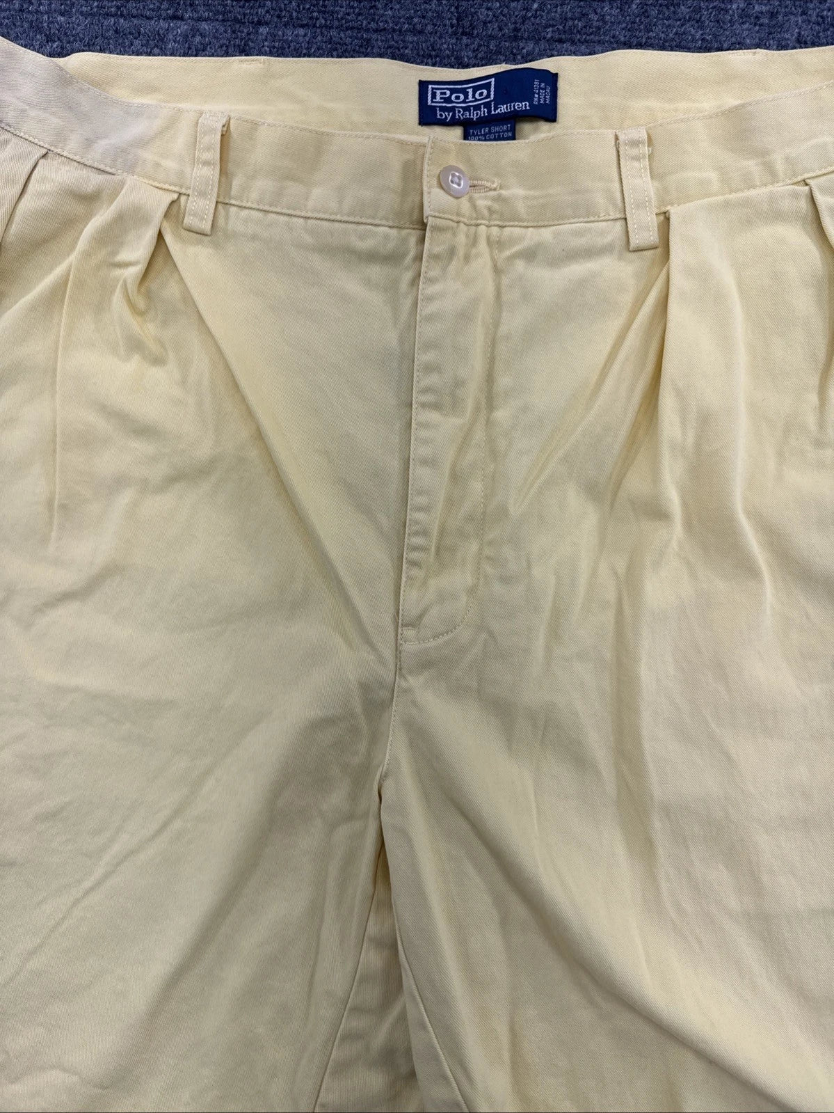 Polo Ralph Lauren Tyler Shorts Mens 38 Yellow Pleated Chino 100% Cotton VTG