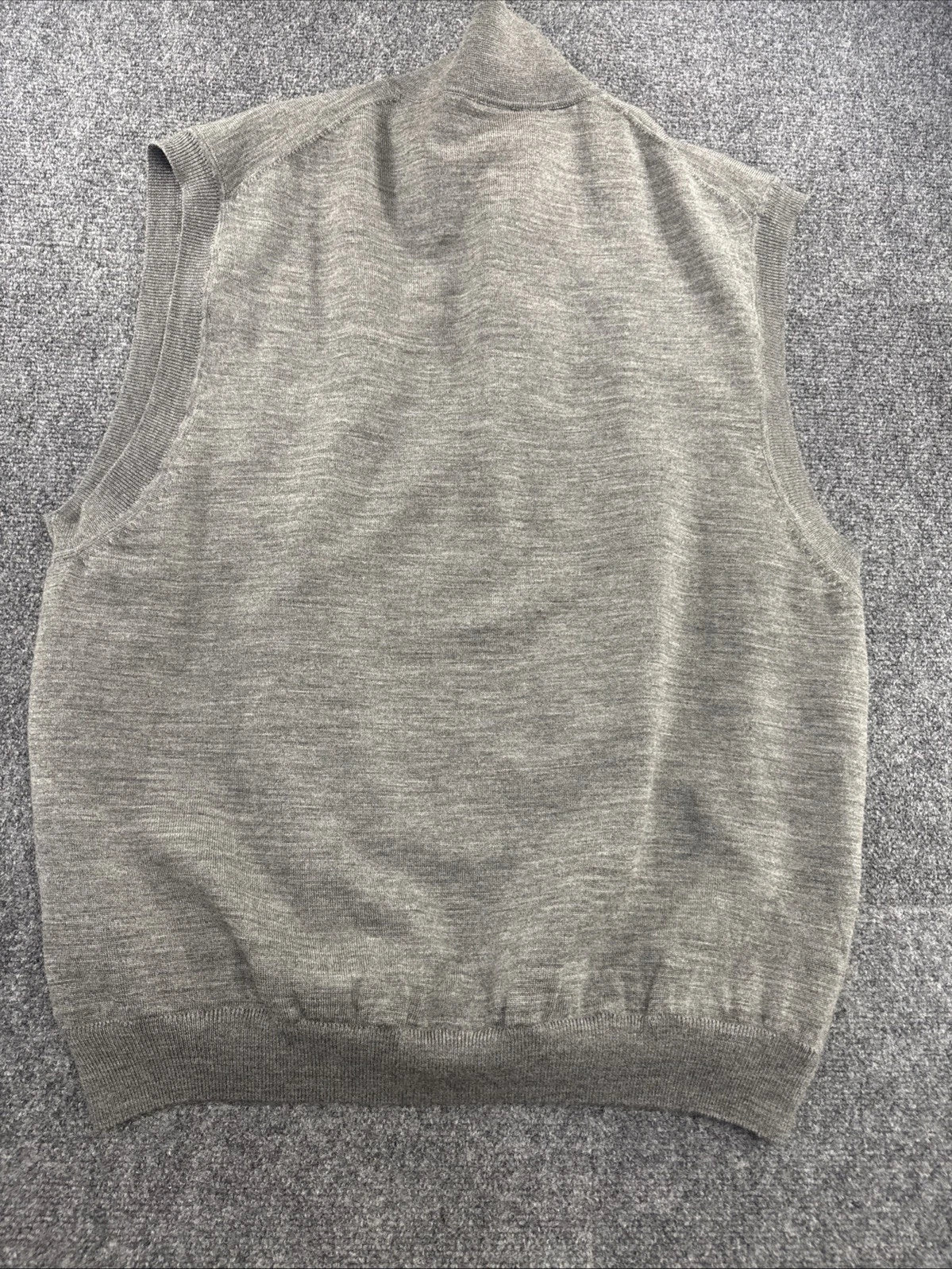 Fairway & Greene Golf Sweater Vest Mens L 100% Wool Gray 1/4 Zip