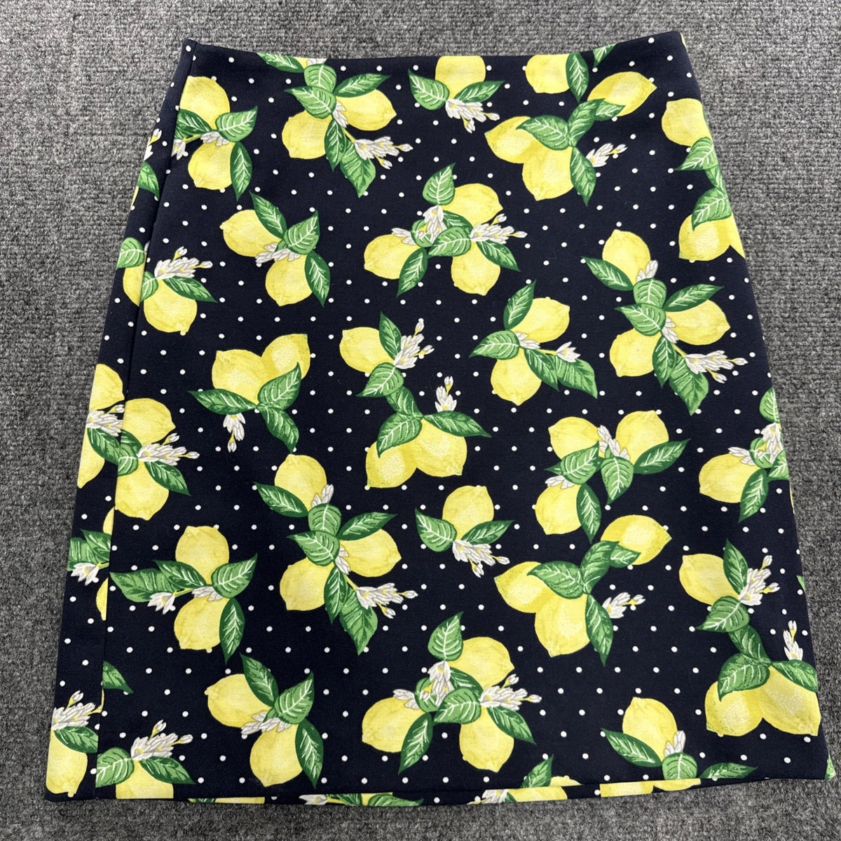 Talbots Petites Lemon Print A-Line Skirt Navy Yellow Size 2P Women’s
