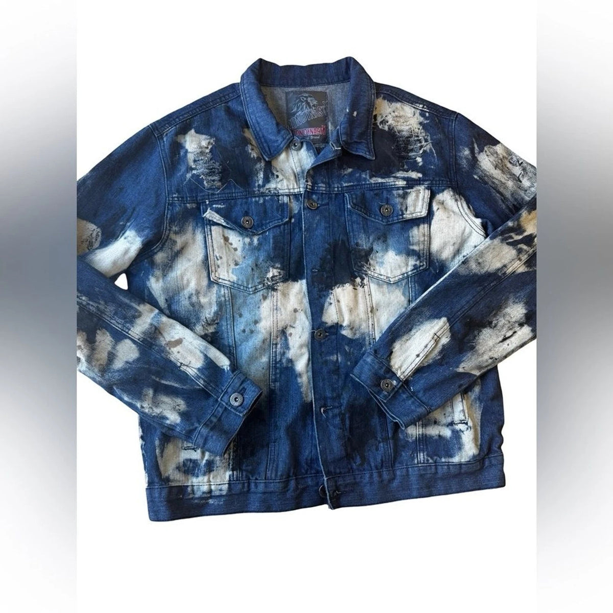 Lion Dynasty Paint Splatter Denim Jacket Men’s XXL Blue Streetwear