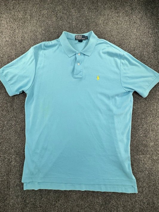 Polo Ralph Lauren Polo Shirt, Turquoise Blue, Yellow Pony, Large - Pre-Owned
