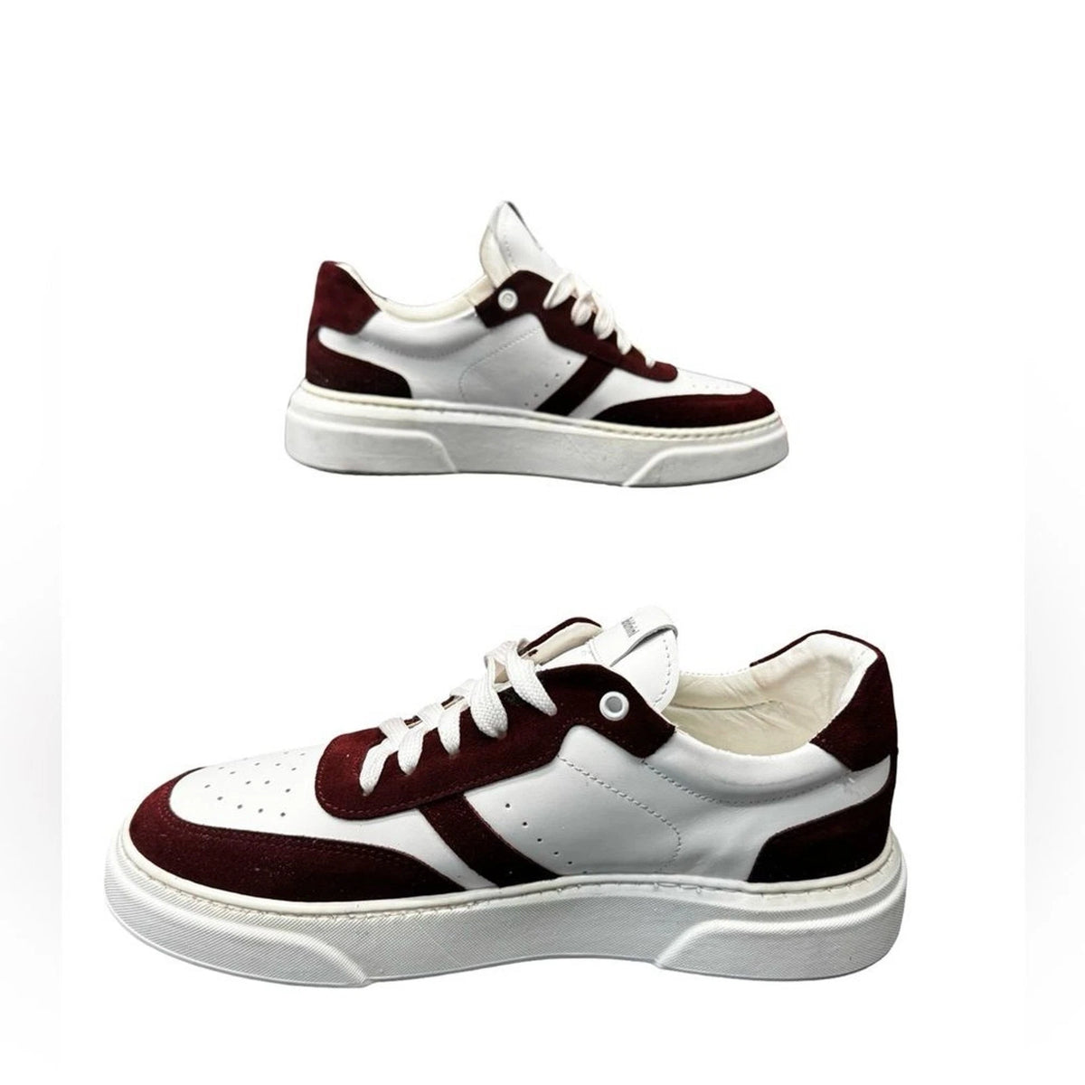 Baldinini Leather Sneakers Men’s EU 39 US 6 White Burgundy Made in Italy