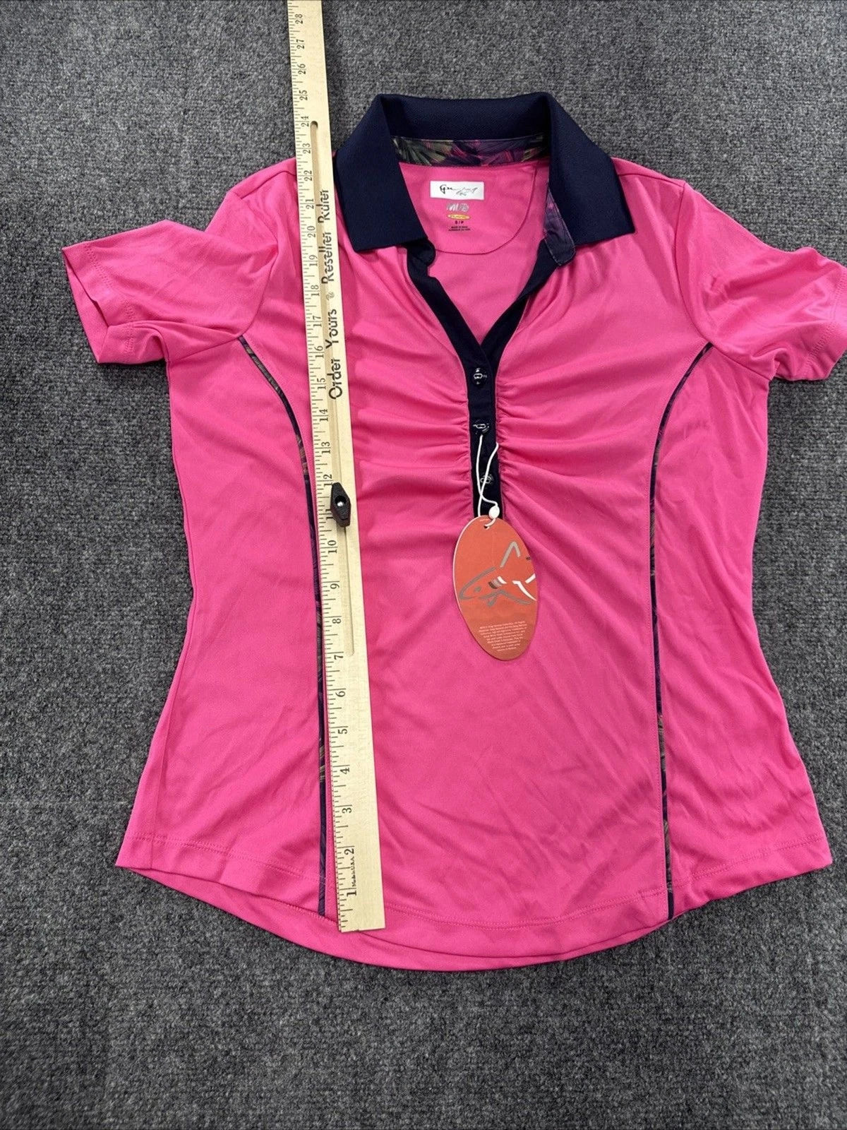 Greg Norman ML75 Play Dry Golf Polo Women Small Bright Pink Navy Ruched NWT