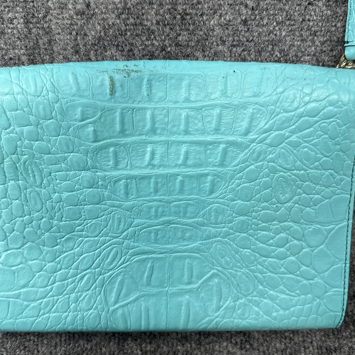 Kate Spade New York Turquoise Croc Embossed Leather Crossbody Clutch Purse