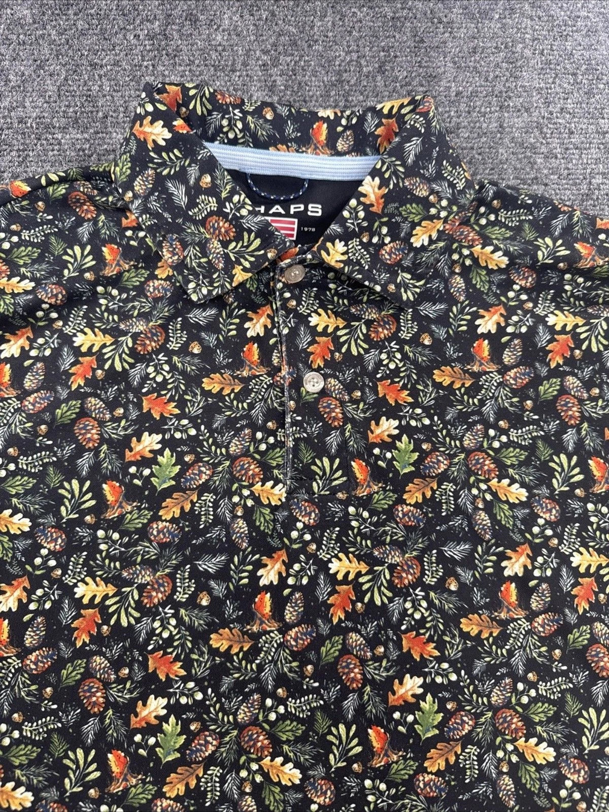 Chaps Everyday Performance Pinecone Floral Polo Men’s Small Black BNWOT