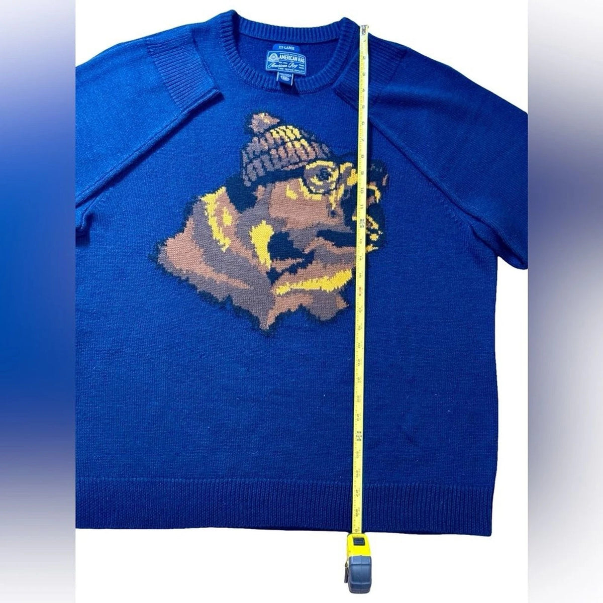 American Rag Cie Bear Sweater Men’s 2XL Blue Long Sleeve Graphic Knit