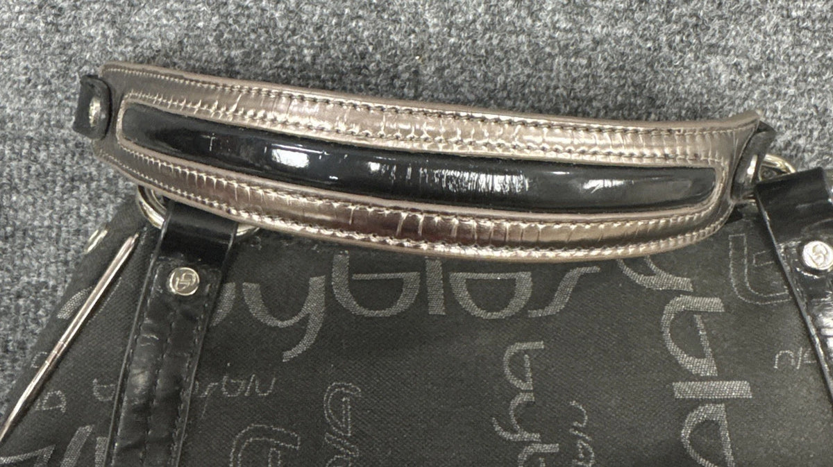 Byblos Y2K Monogram Shoulder Bag Black Jacquard Patent Leather Logo Purse