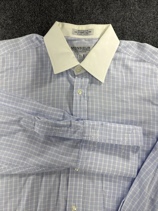 Givenchy Monsieur Dress Shirt, Blue Check Contrast Collar, 16.5 34/35 - New Without Tags