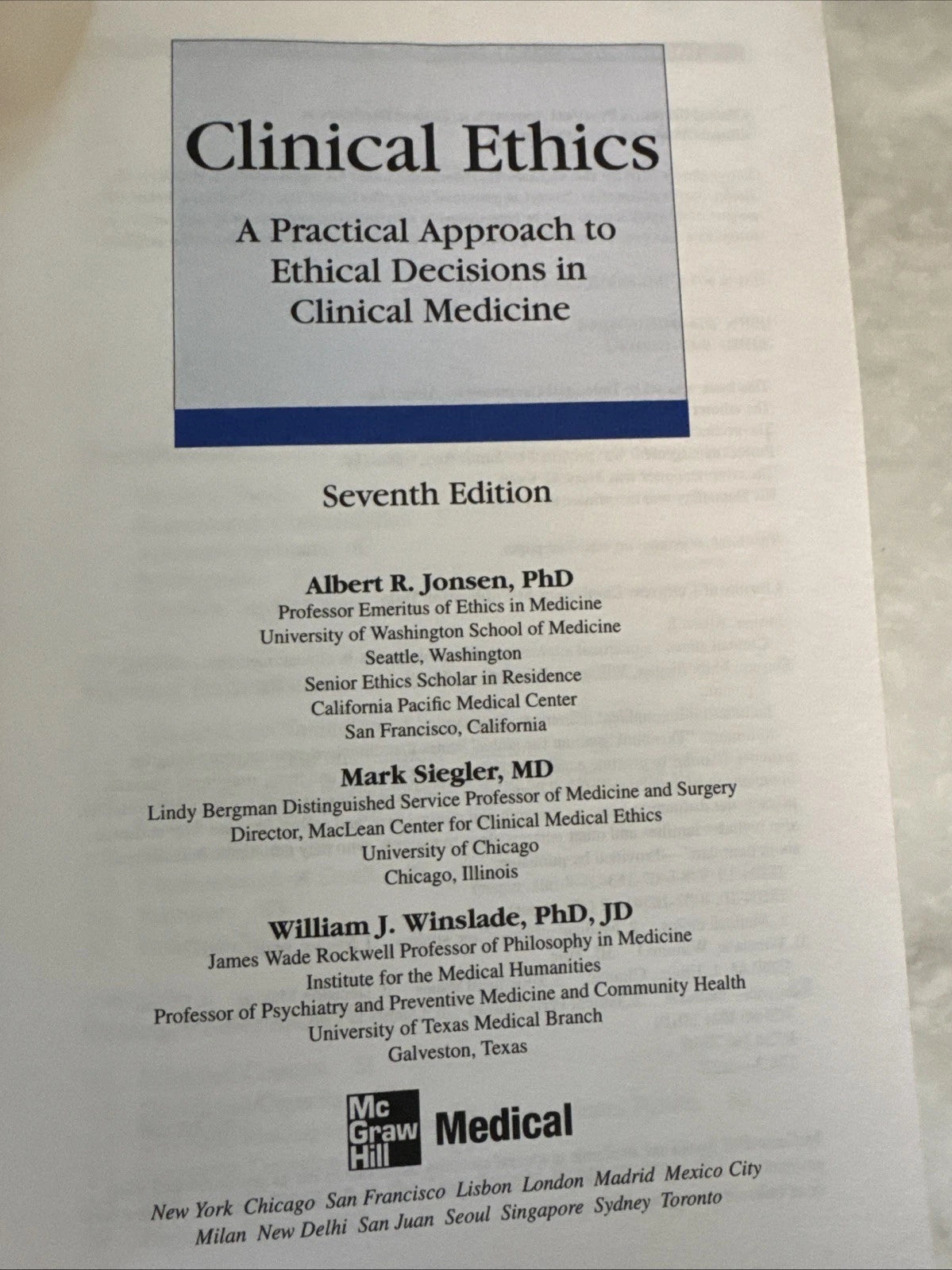 Clinical Ethics 7th Ed Practical Approach Ethical Decisions Clinical Medicine PB