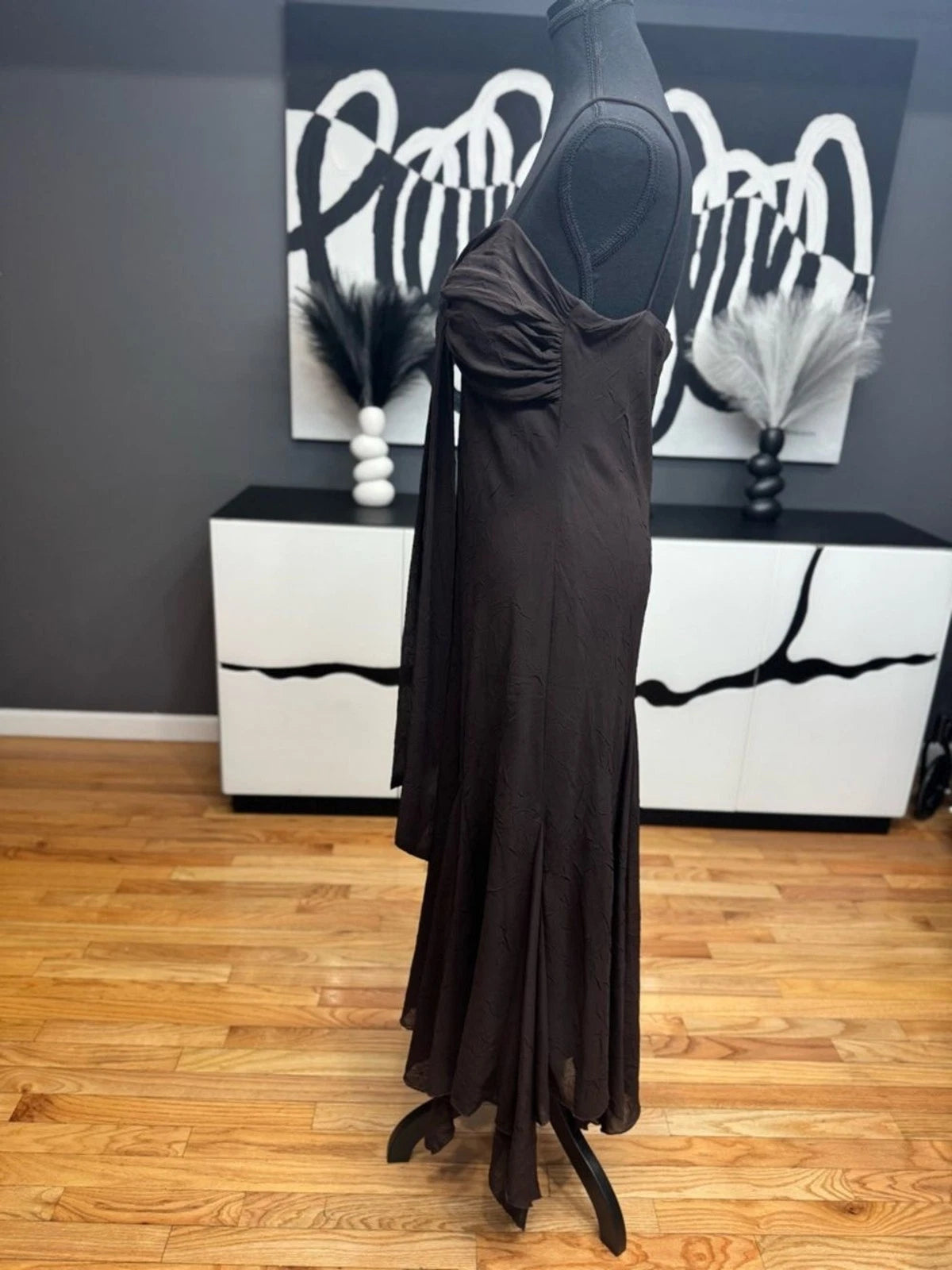 S.L. Fashions Brown Strapless Midi Dress Tie Front Women's Size 12 EUC
