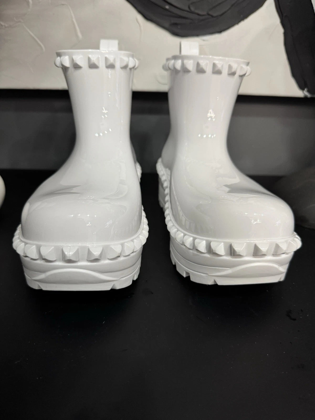 Carmen Sol Graziano Jelly Rain Boots Women’s 6 White Studded Italy BNWOT