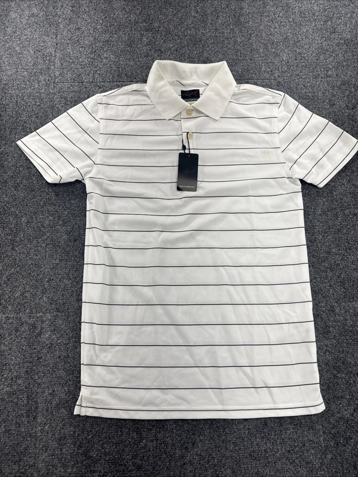 Greg Norman Play Dry Golf Polo Shirt White Black Stripe Women’s Medium NWT