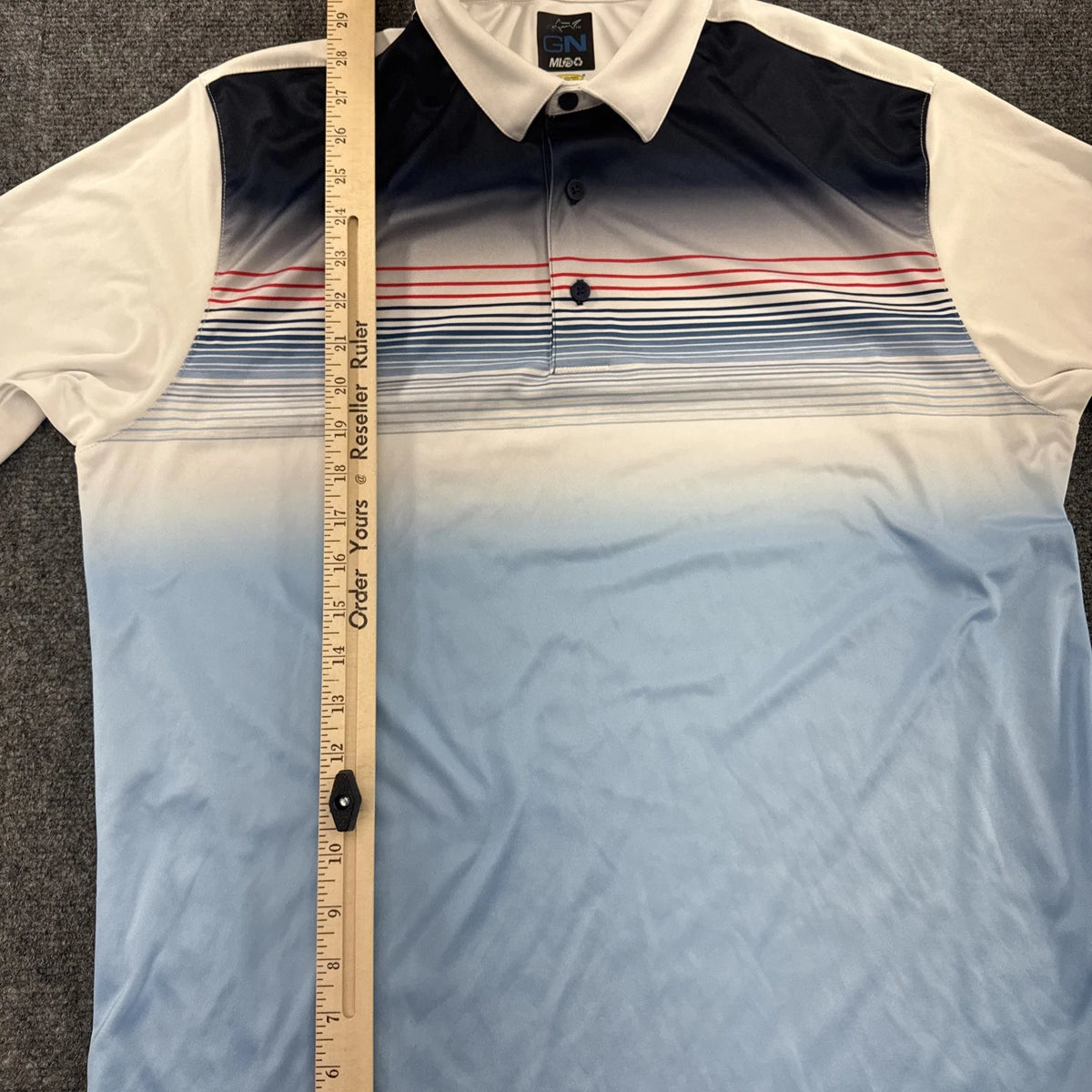 Greg Norman ML75 Ventana Canyon Golf Polo Men’s L PlayDry White Blue Stripe