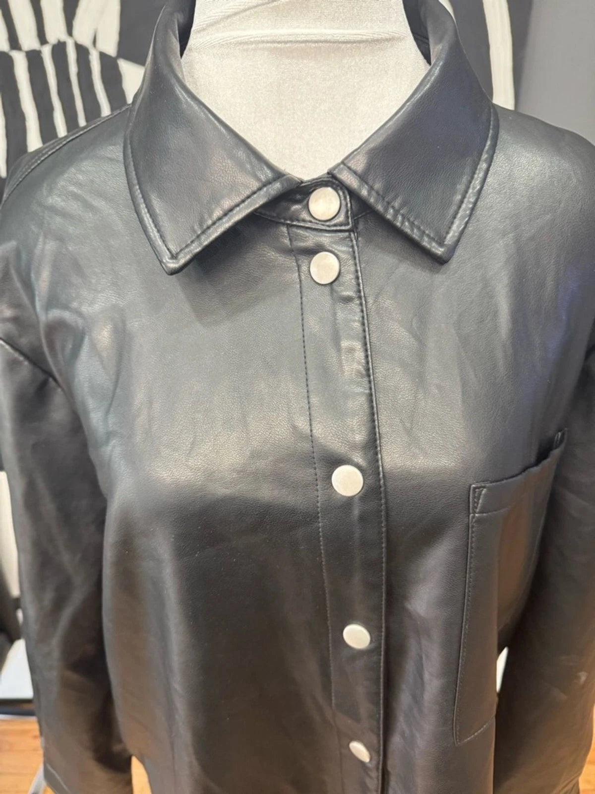 Bagatelle Black Faux Leather Coat Womens XL Snap Front Long Jacket EUC