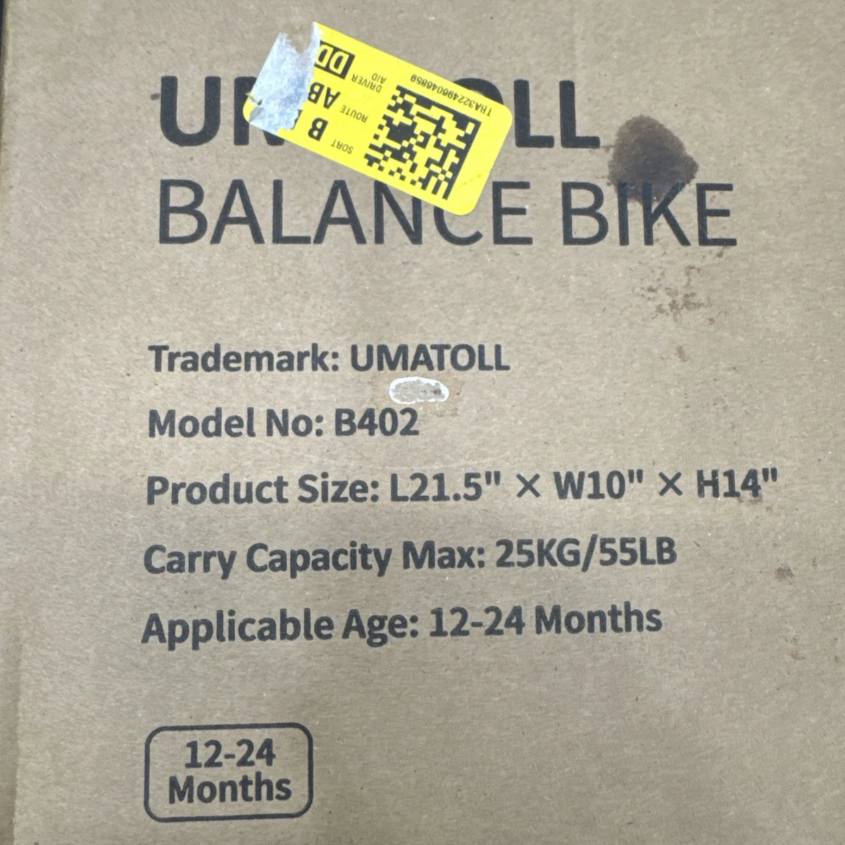 UMATOLL Pink Toddler Balance Bike 12-24 Months BNIB No Pedals Ride On