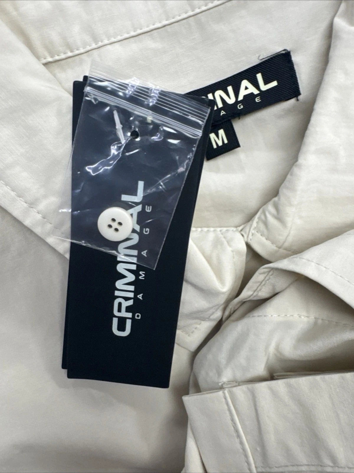Criminal Damage Patterson Utility Shirt Men M Ecru 4 Pocket Workwear NWT