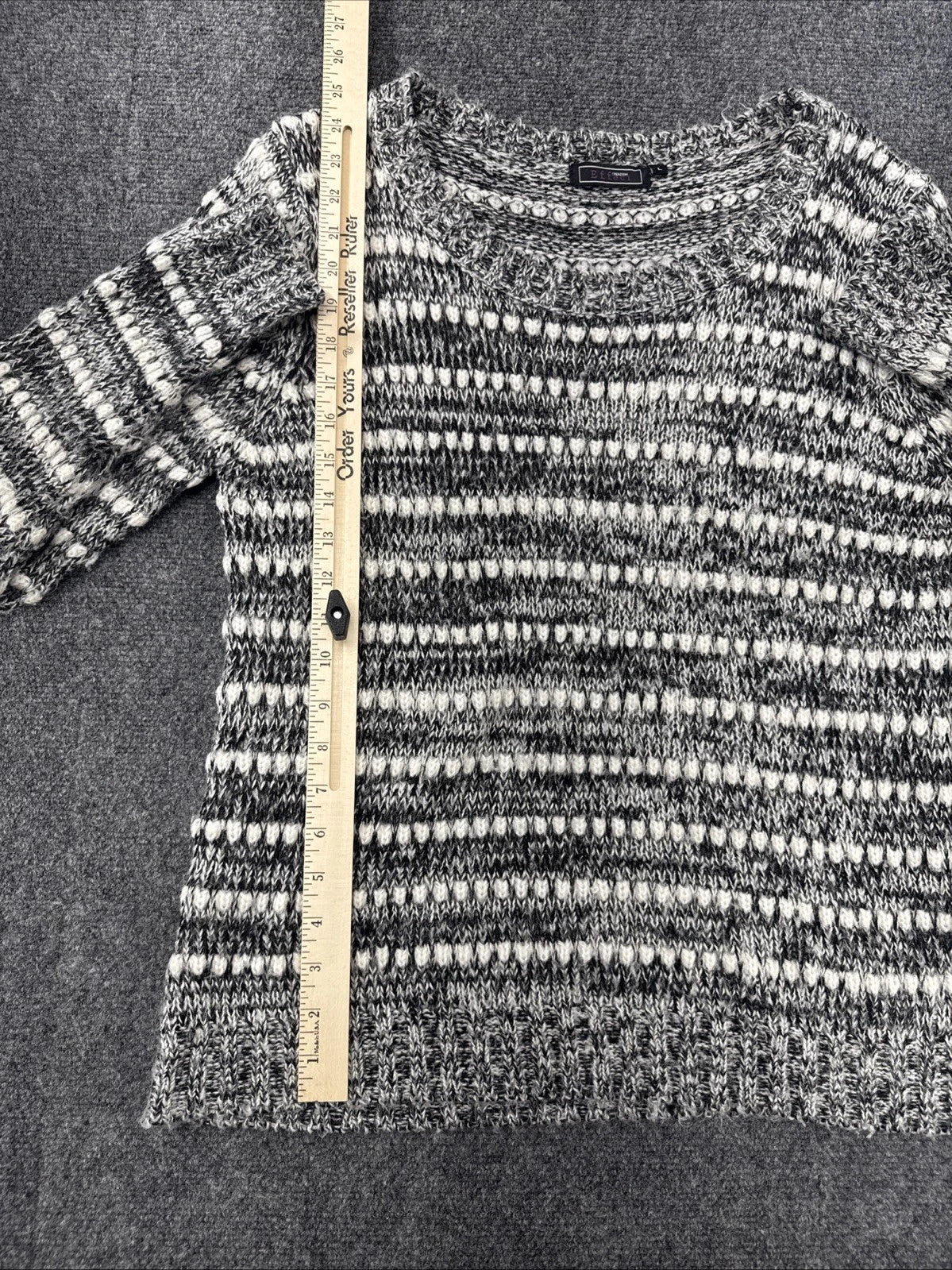 Effeci Marled Chunky Knit Sweater Gray White Crewneck Women's Large Cozy