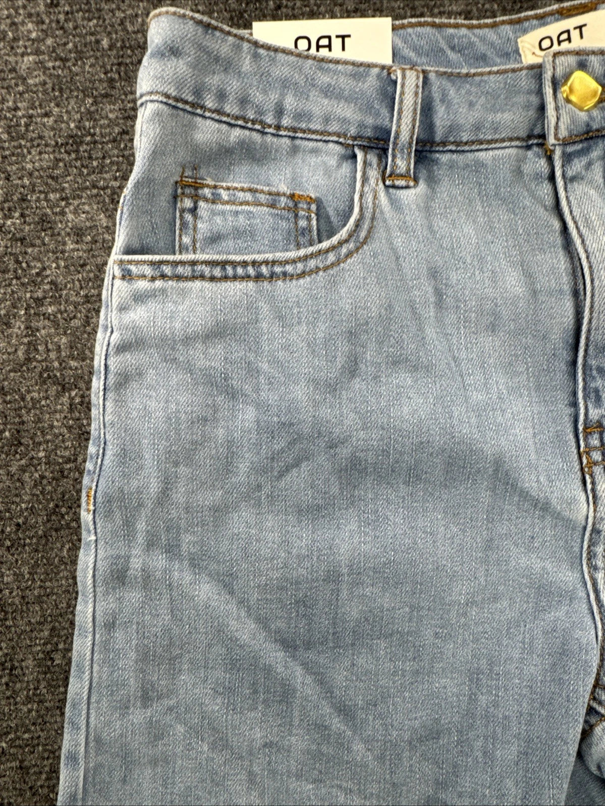 OAT New York Cloud Luxe Denim Shorts 28 Light Wash High Rise Raw Hem NWT