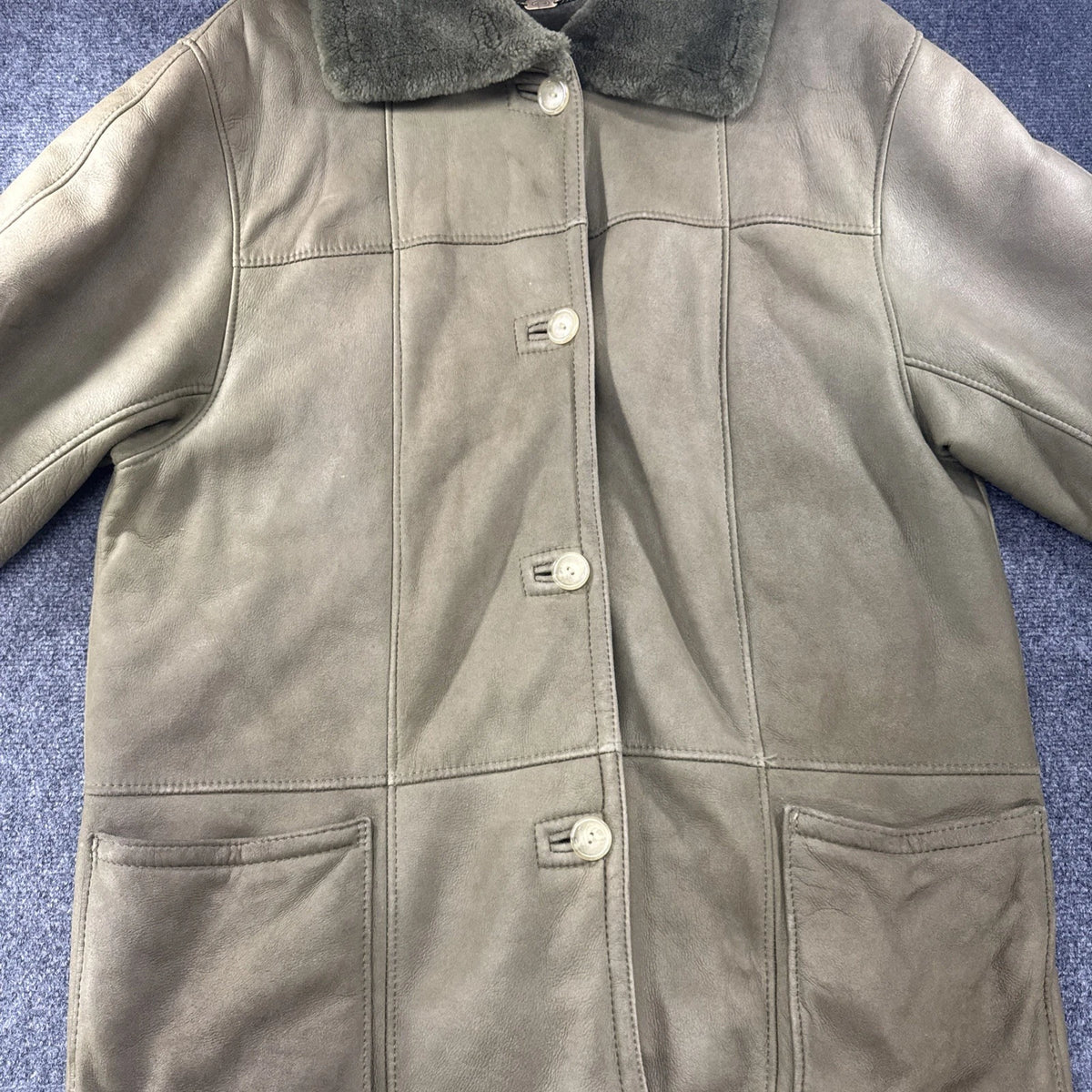 Vintage Sawyer of Napa Sheepskin Shearling Coat Olive Green Made in Canada