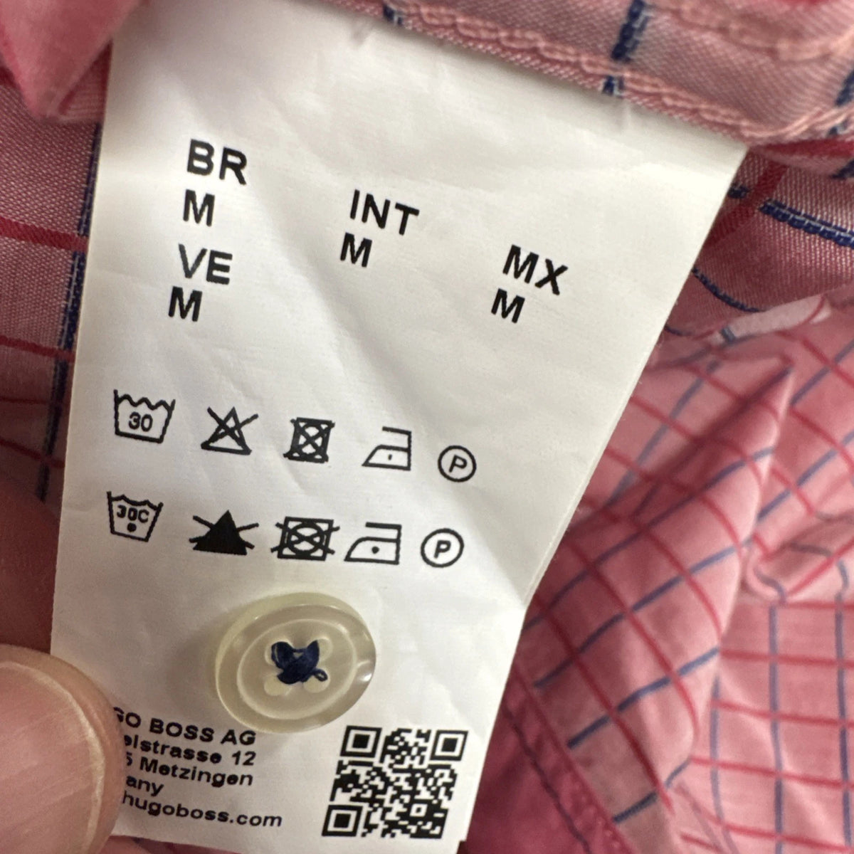 Hugo Boss Slim Fit Dress Shirt Medium Pink Check Button Front Long Sleeve