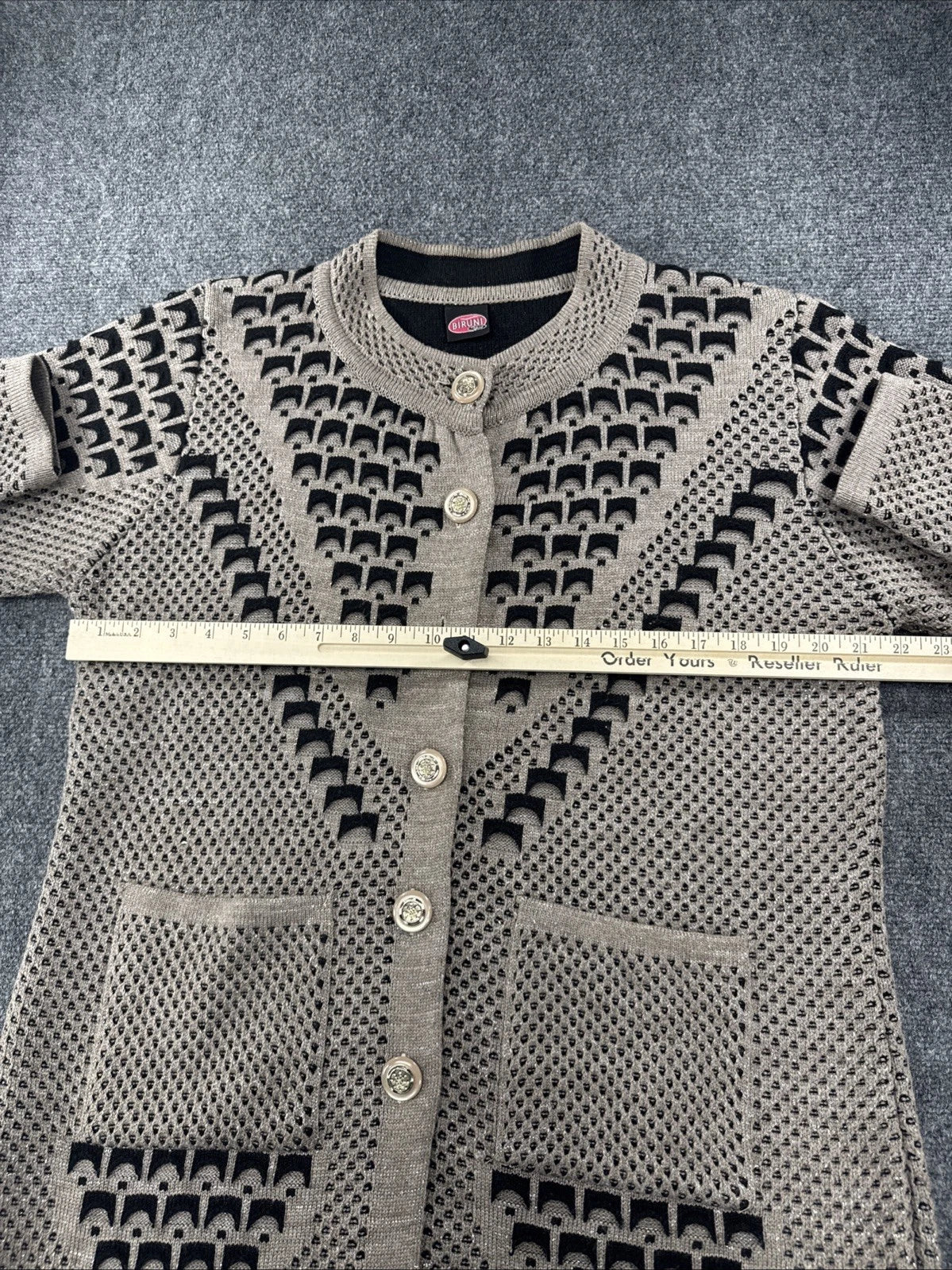 Vintage 90s Biruni Knit Cardigan Women’s M/L Geometric Pockets Turkey