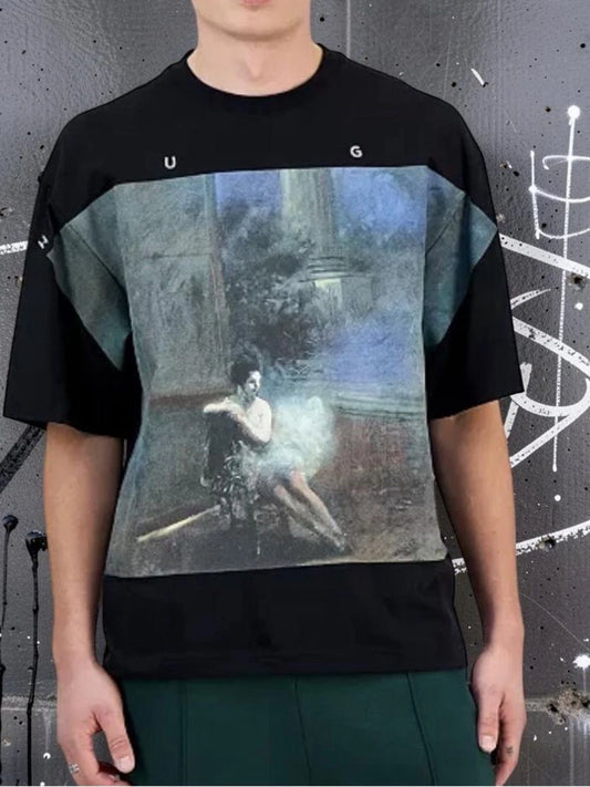Hugo Boss Oversized Graphic T Shirt Mens XL Art Print Embroidered Cotton