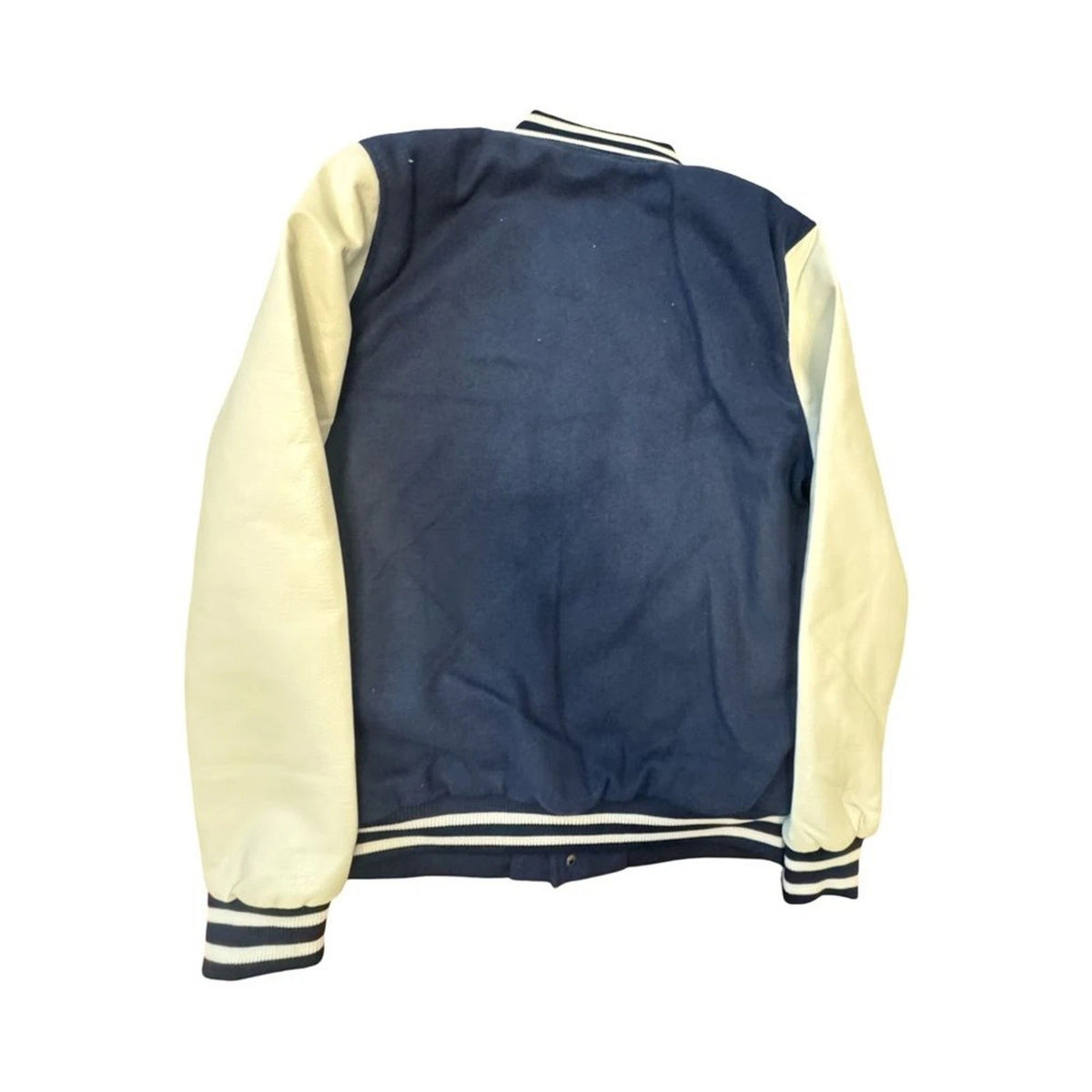Rebel Minds Varsity Jacket Men's Large Navy Leather Sleeves Snap Front BNWT